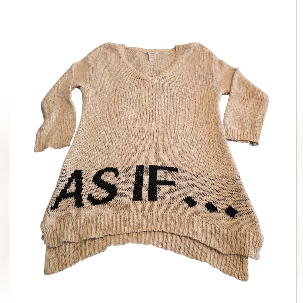 American Rag "As If" Y2k Theme Cream & Black V-Neck Pullover Sweater Size M